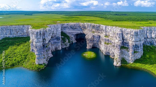 Explicitly exposed earth and contaminated water at an abandoned open pit mine photo