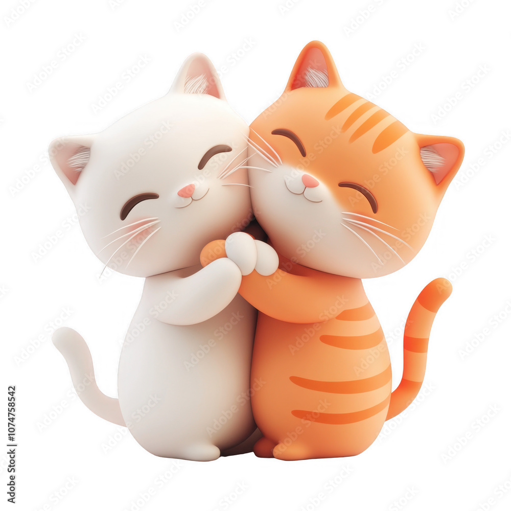 Obraz premium 3d icon valentine Two cartoon cats hugging each other on transparent background