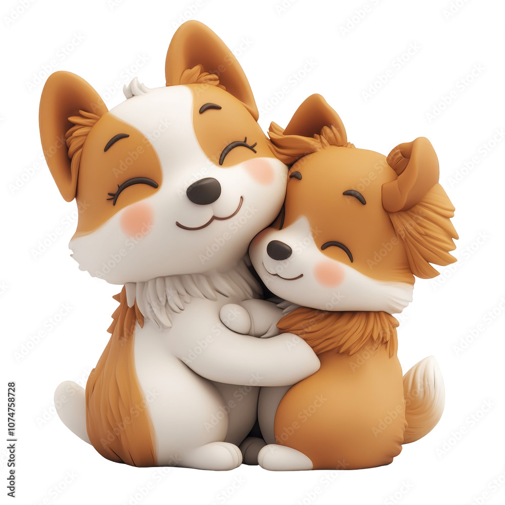 Fototapeta premium 3d icon valentine Two adorable cartoon dogs hugging each other on transparent background