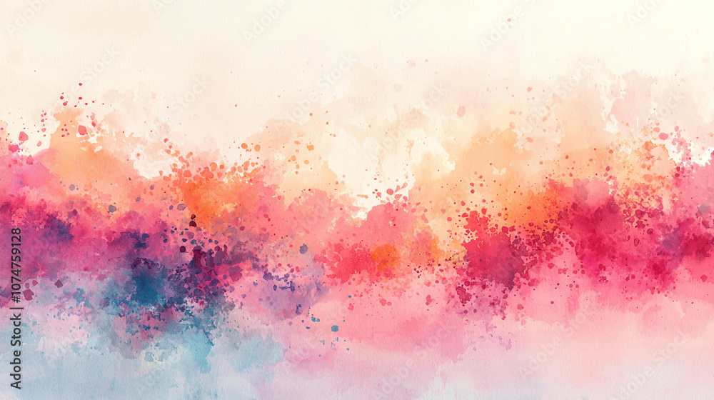 Fototapeta premium Abstract background vibrant abstract watercolor wash in pastel hues, featuring soft edges and blend of pink, orange, and blue tones, creating serene atmosphere