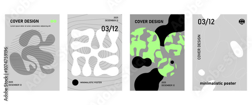 Posters with silhouette minimalistic basic figures, extraordinary graphic assets of geometrical shapes. Modern minimal monochrome print brutalist.
