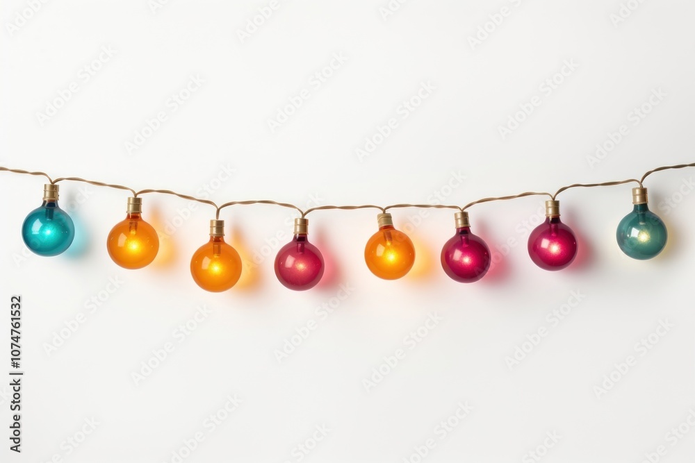 Glowing christmas lights bead white background illuminated. Glowing christmas lights bead white background illuminated.