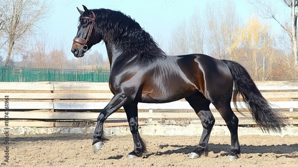 Majestic Black Horse in Sunny Outdoor Setting Majestic Black Horse in Sunny Outdoor Setting