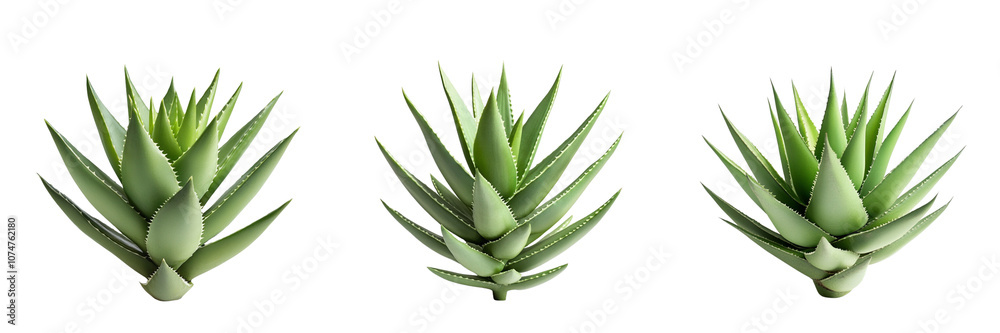 Fototapeta premium Set of vibrant green aloe vera plant isolated on a transparent background