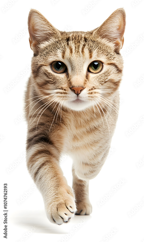 Obraz premium Cat running towards the camera isolated on white background