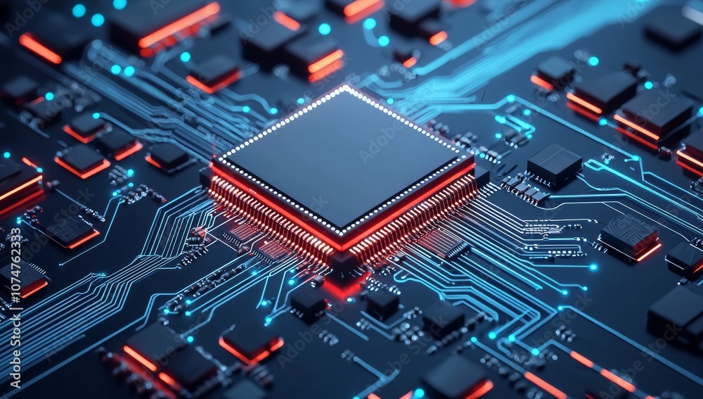 In a digital cyberspace with a head-up display, we are presented with an illustration of the future CPU. A quantum processor running in the global computer network. In a digital cyberspace with a head-up display, we are presented with an illustration of the future CPU. A quantum processor running in the global computer network.