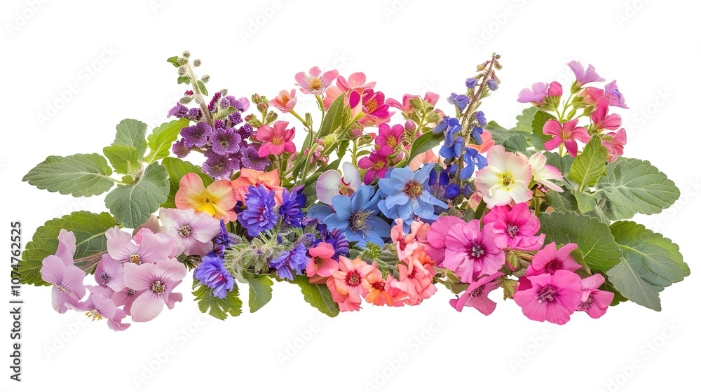 Fototapeta premium Flower Arrangement or Bouquet of Colorful Spring Flowers Isolated on White Background - a vibrant and delightful visual. The flower arrangement or bouquet of colorful spring flowers isolated on the 