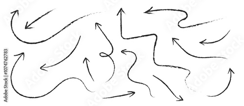 Set of simple lines hand drawn black arrows in various style. Set of simple of hand drawn black arrows. Set of simple lines hand drawn black arrows. Various of simple lines arrows collection