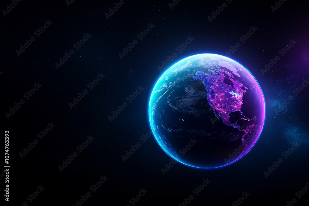 A futuristic blue earth with Wi-Fi internet technology and holograms A futuristic blue earth with Wi-Fi internet technology and holograms