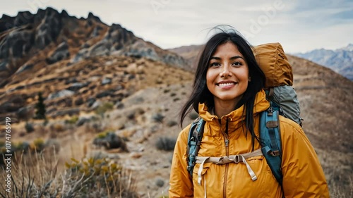 Latina Woman Smiling on Hiking Trail in Desert