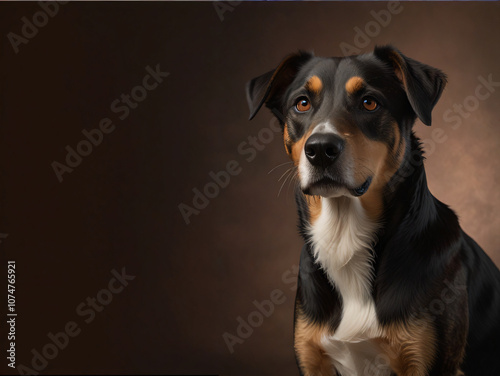 A dog sitting calmly, showcasing pet photography.