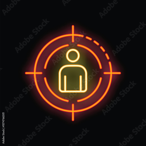 Neon sign of a target aiming at a person, representing the concept of focusing on a goal