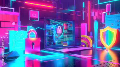 Vibrant celebrating safer internet day with futuristic cybersecurity elements