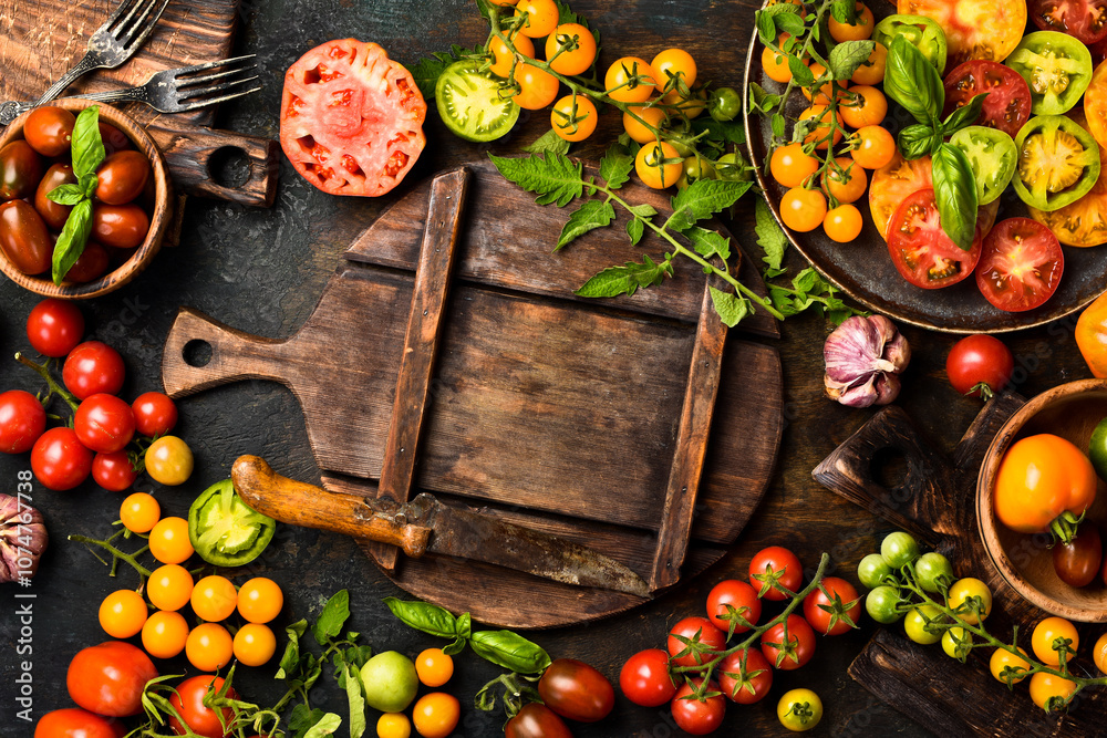Fresh tomatoes - Top view. Tomato background.