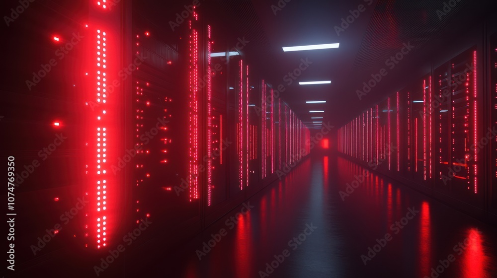 Red Neon Lights in a Server Room Red Neon Lights in a Server Room