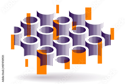 Cylinders pattern vector abstract 3D isometric background, geometric wallpaper with rhythmic structure, construction theme, creative design.