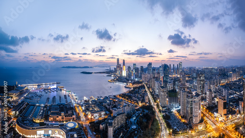 , Qingdao, Shandong Province, China, aerial photography, city, city skyline, buildings, background,
