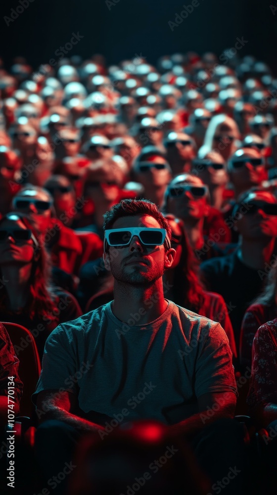 Captivated audience watching 3d movie with glasses in theater