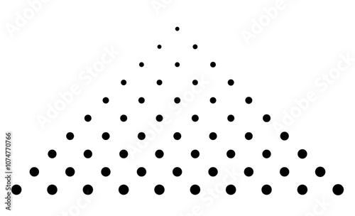Halftone dotted triangle design element. Isolated vector spotted mosaic triangle arrow shape texture