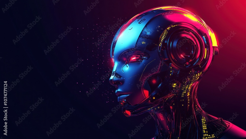 Cybernetic Head in Neon Lights Cybernetic Head in Neon Lights