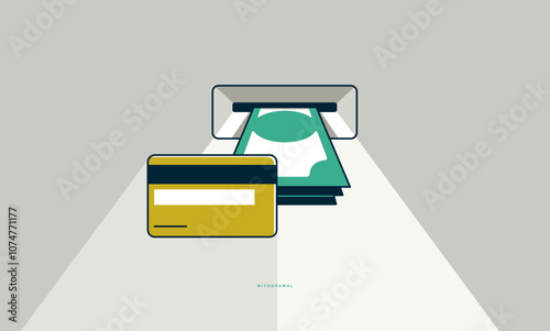 Withdrawal concept poster, money stack from ATM vector icon style illustration, withdraw cash money from bank account, receive payment.