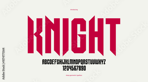 Sharp and bold vector display condensed font for logos, gothic or heavy metal style modern tall typeface, edgy hard rock letters and numbers alphabet for titles or slogans, heavy typography.
