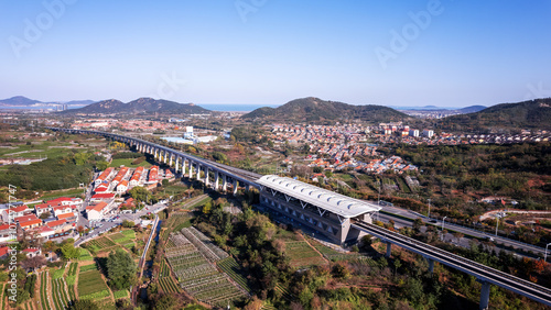 Aerial View of Modern Transportation Infrastructure Amidst Scenic Landscape photo