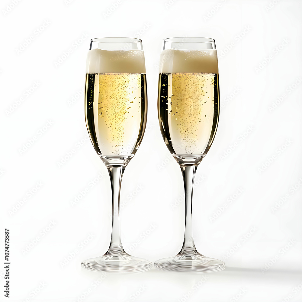 two champagne glasses on white background two champagne glasses on white background