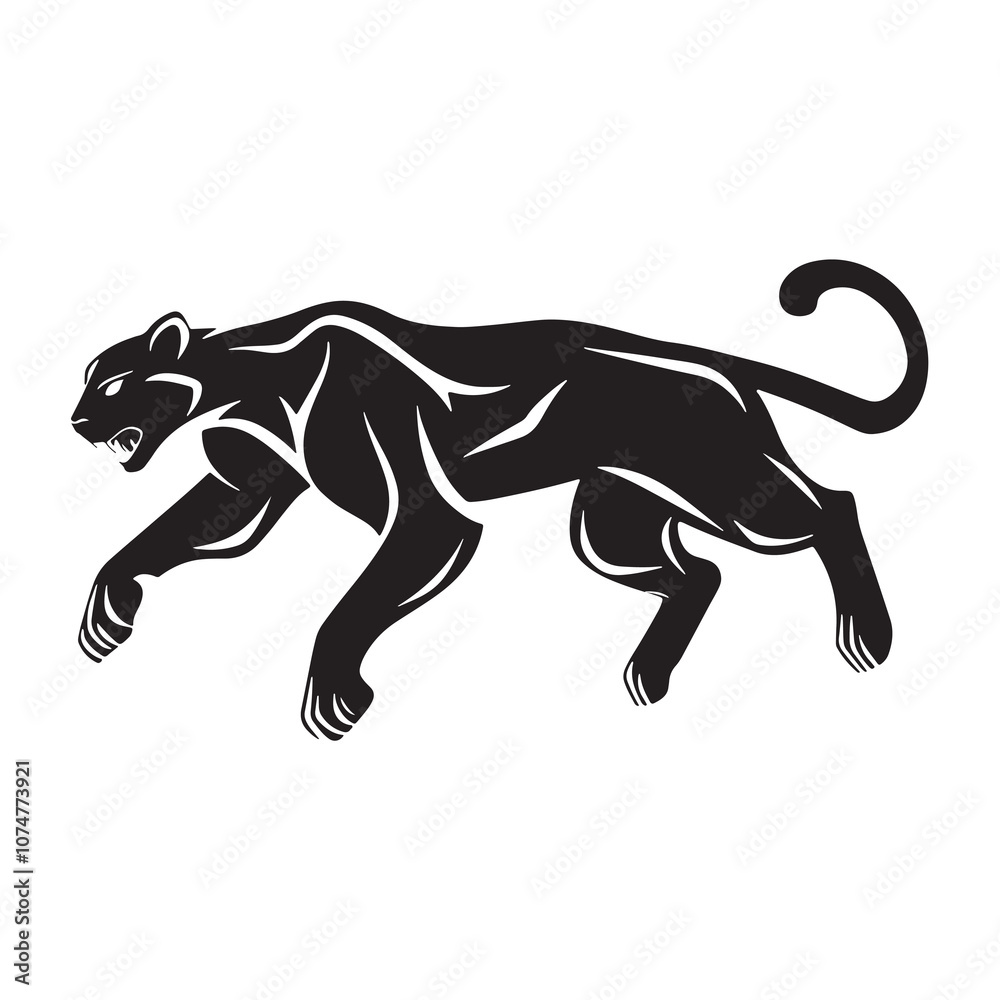 Running panther on a white background. illustration of a silhouette of a lion. Running panther on a white background. illustration of a silhouette of a lion.