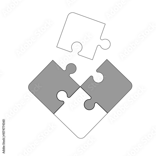 Set of black and white puzzle pieces isolated on a white background. Vector illustration