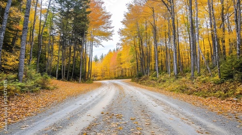 Golden Autumn Pathway Lined with Vibrant Maple Trees.Concept of autumn, seasonal change, tranquility, nature, path, forest, maple trees, nature, hiking, outdoor activities.