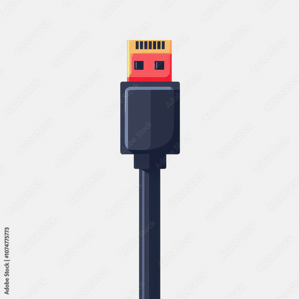 Fototapeta premium A flat HDMI cable icon displayed on a white background, perfect for representing digital connectivity in technology and design projects.