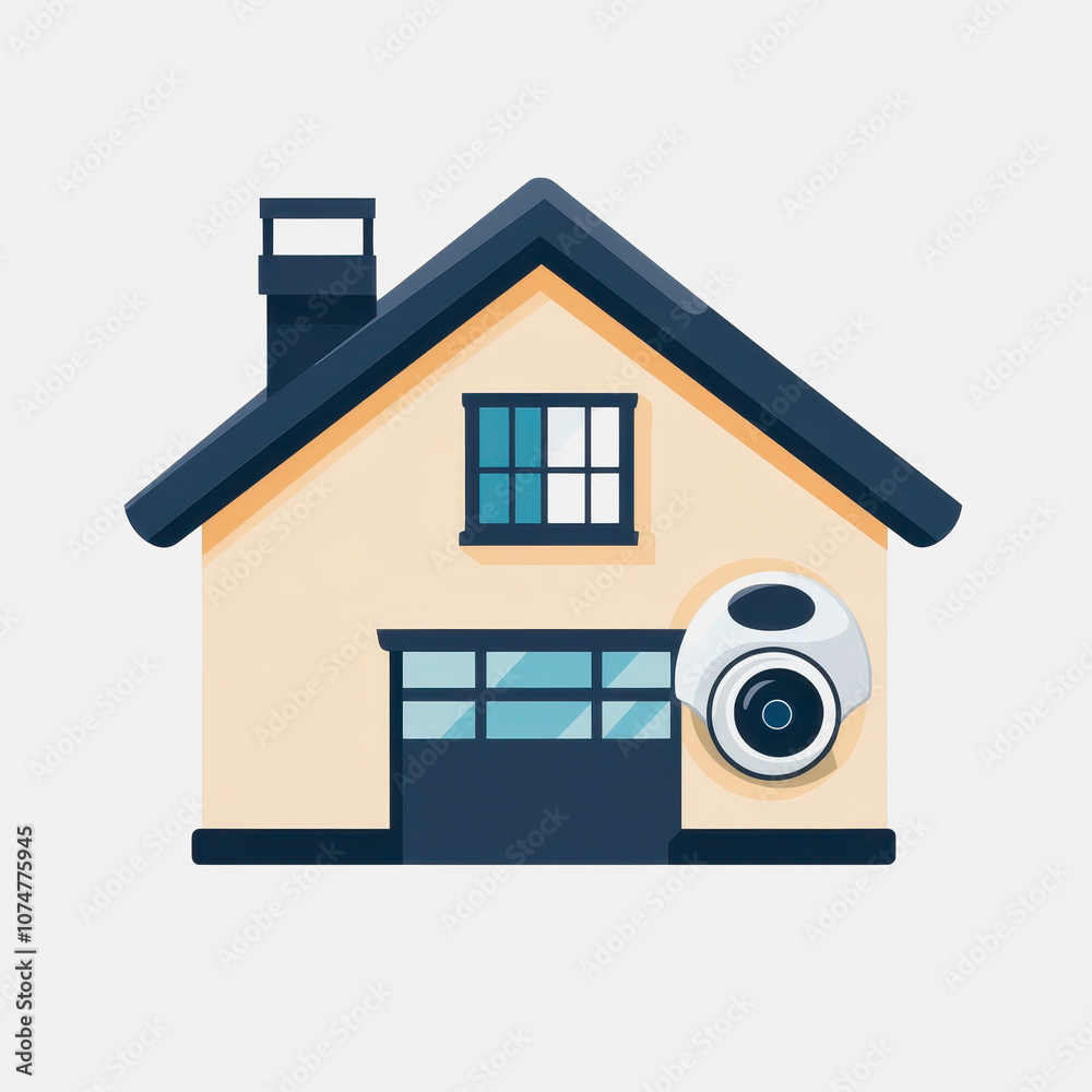 This flat icon represents a modern home security system on a clean white background, showcasing elements of safety and technology in a simple design. This flat icon represents a modern home security system on a clean white background, showcasing elements of safety and technology in a simple design.