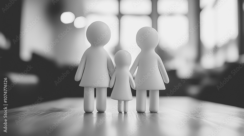 Three figurines, representing a family, are arranged on a wooden table in a cozy, softly lit room. The setting conveys warmth and togetherness, ideal for a family-oriented theme. Three figurines, representing a family, are arranged on a wooden table in a cozy, softly lit room. The setting conveys warmth and togetherness, ideal for a family-oriented theme.