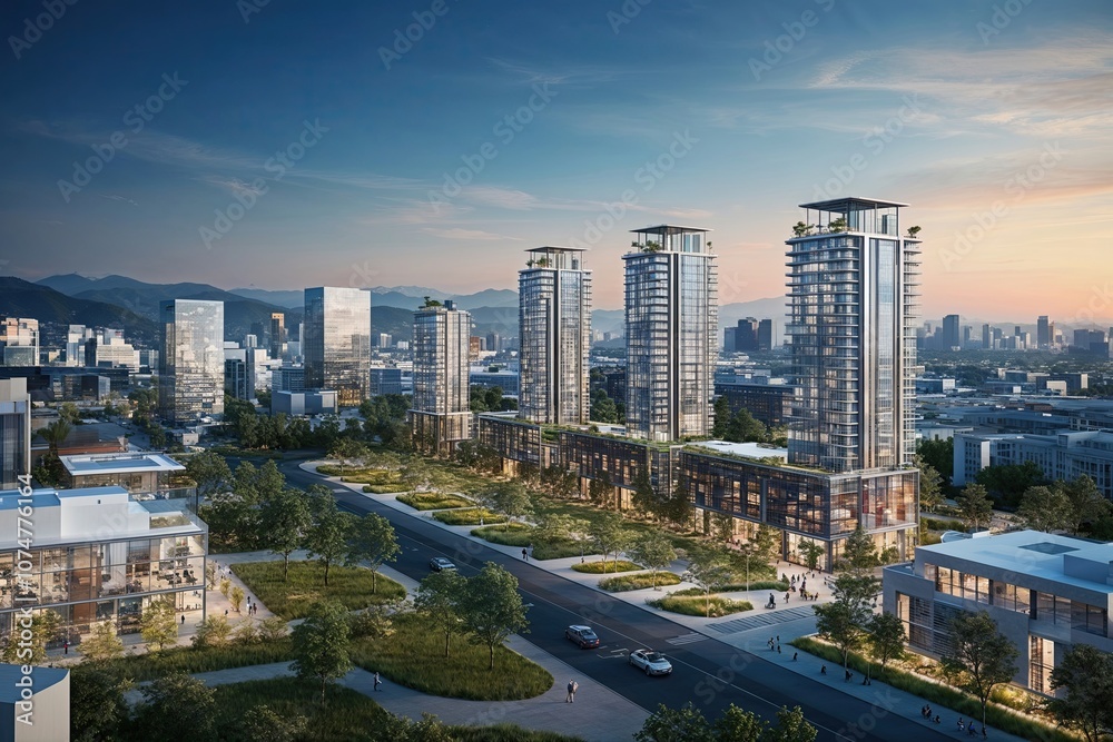 Obraz premium City Landscape Featuring Sustainable Engineering Principles and Eco-Conscious Living