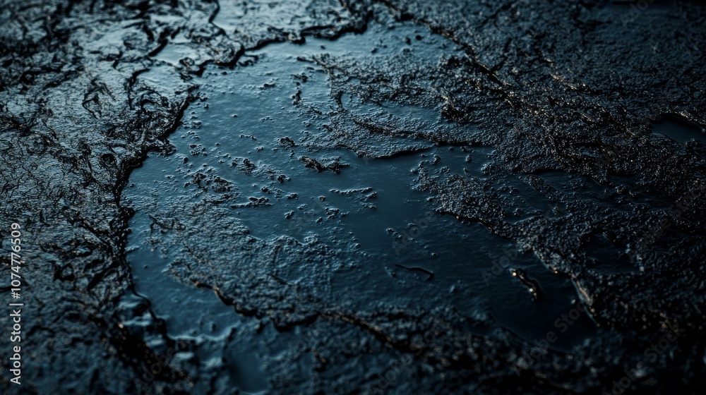 Marred by Oil: A Haunting Aerial View of a Polluted Coastline.Concept of environmental pollution, oil spill, marine ecosystem damage, climate change impact, industrial impact, ecological crisis. Marred by Oil: A Haunting Aerial View of a Polluted Coastline.Concept of environmental pollution, oil spill, marine ecosystem damage, climate change impact, industrial impact, ecological crisis.
