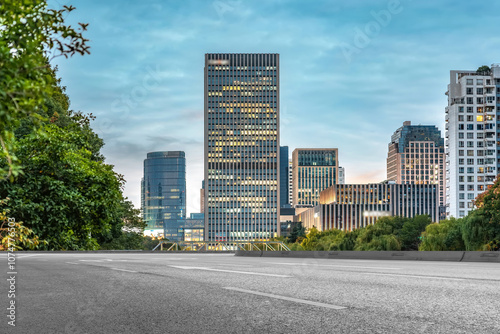 Modern Urban Landscape with Skyscrapers and Greenery