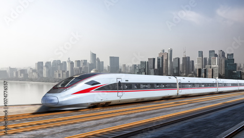Wallpaper Mural Futuristic High-Speed Train Gliding Through a Modern City Landscape Torontodigital.ca