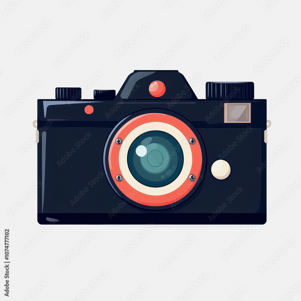 This simple camera icon features a flat design with vibrant colors, set against a clean white background. It represents photography and creative art. This simple camera icon features a flat design with vibrant colors, set against a clean white background. It represents photography and creative art.