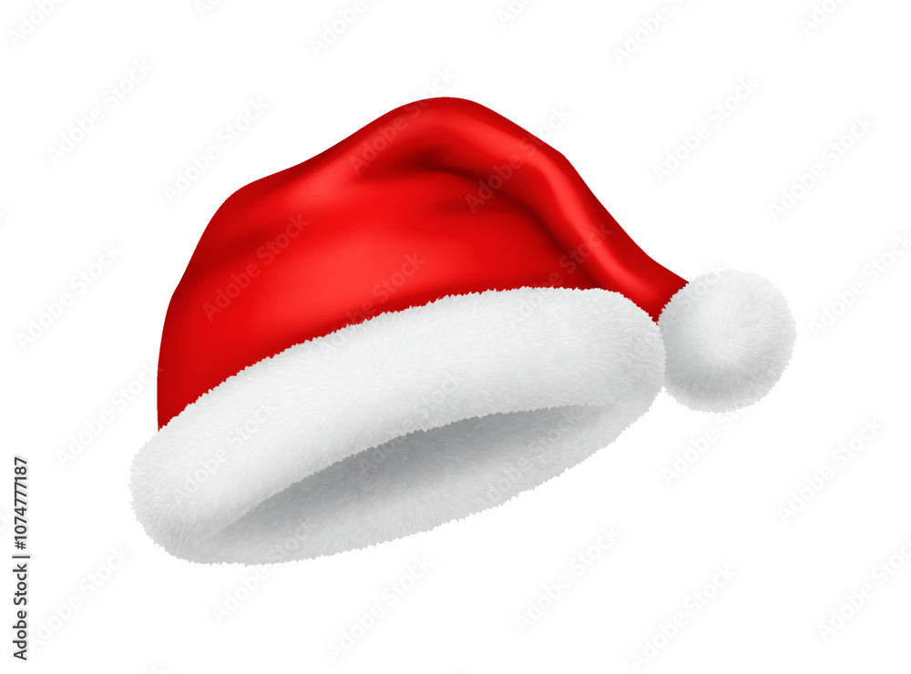 Old fashioned Santa hat with fallen pompom realistic vector illustration. Christmas festive season clothing style 3d model on white background Old fashioned Santa hat with fallen pompom realistic vector illustration. Christmas festive season clothing style 3d model on white background