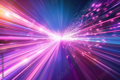 Abstract Illustration of Pink and Blue Light Streaks Radiating from a Central Point