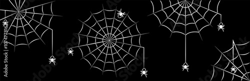 Spider web icon set. Halloween spider weaving web vector background. Cobweb outline silhouette. Vector illustration.