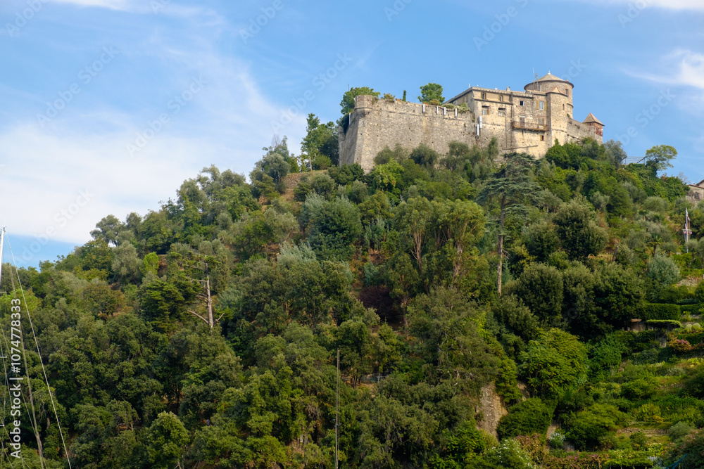 View of Castello Brown, an ancient landmark on a hilltop in Portofino, Italy View of Castello Brown, an ancient landmark on a hilltop in Portofino, Italy