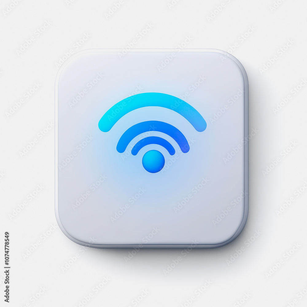 A sleek and modern icon representing a smart home hub, featuring wireless signals in blue, set against a clean white background for a contemporary aesthetic. A sleek and modern icon representing a smart home hub, featuring wireless signals in blue, set against a clean white background for a contemporary aesthetic.