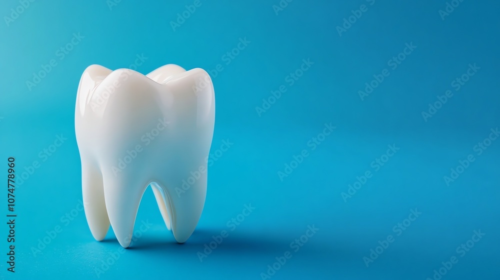 A single white tooth on a blue background. A single white tooth on a blue background.