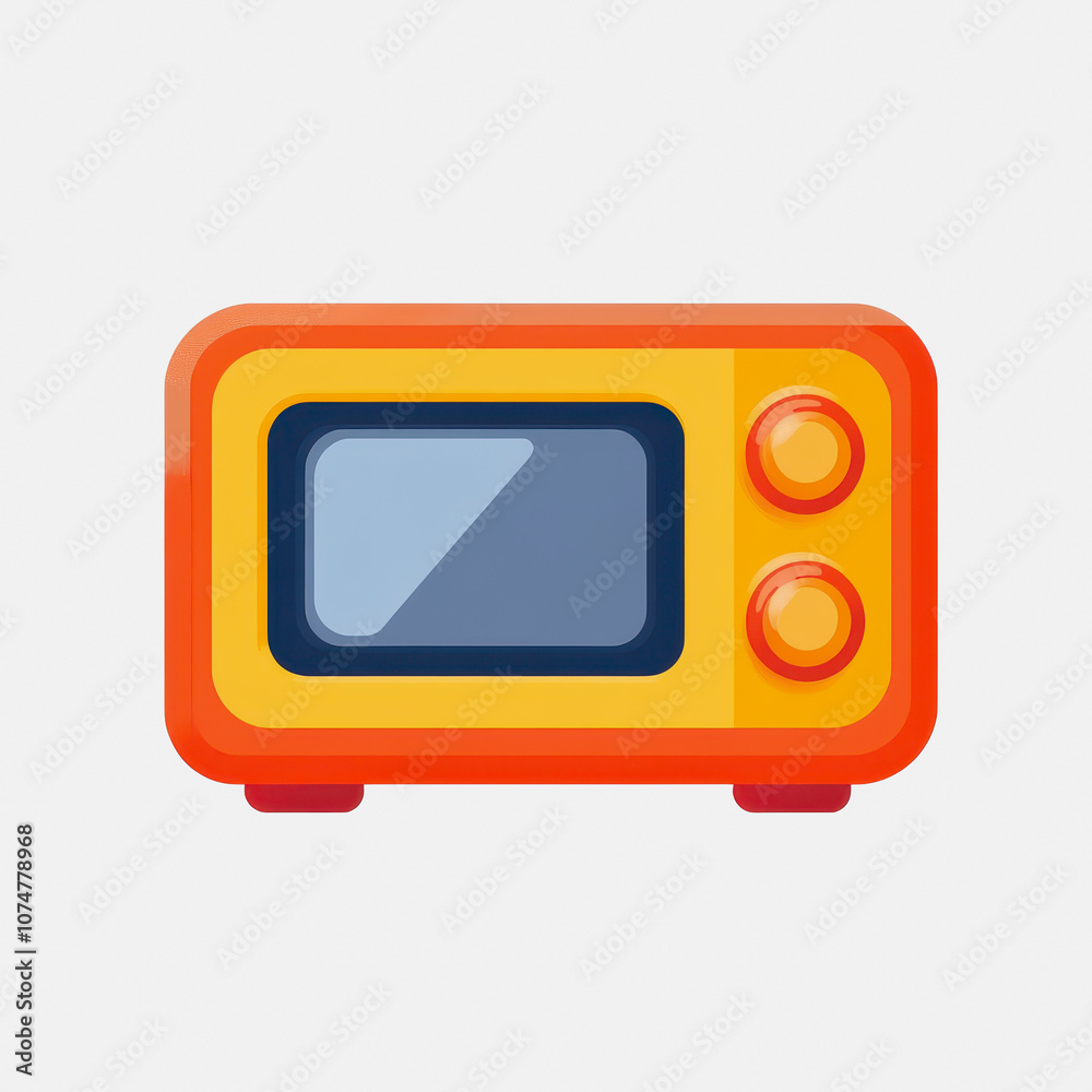 A vibrant and simple microwave icon on a clean white background, perfect for representing kitchen appliances in a modern design style. A vibrant and simple microwave icon on a clean white background, perfect for representing kitchen appliances in a modern design style.