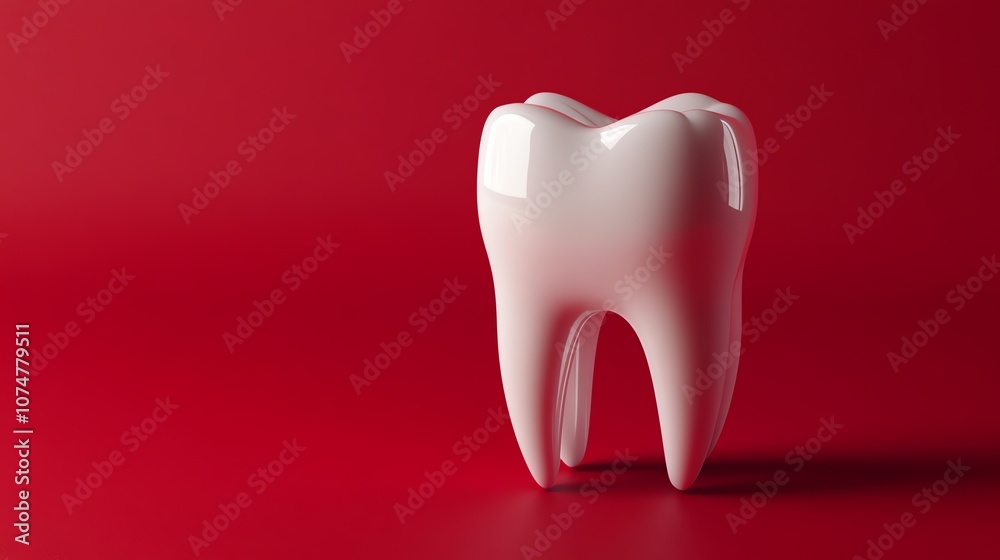 A single white tooth on a red background. A single white tooth on a red background.