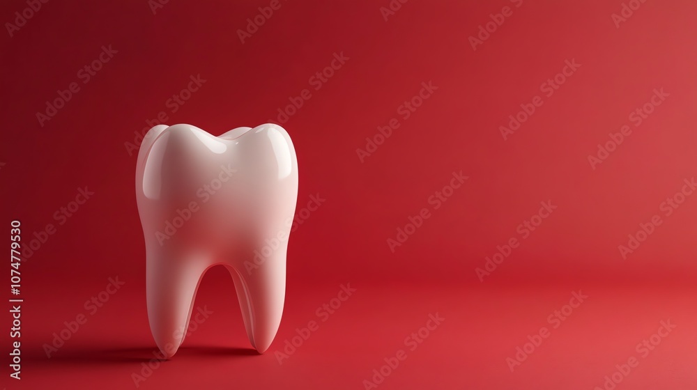 A single white tooth on a red background. A single white tooth on a red background.