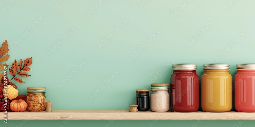 Showcase your creative design with elegant mock-up of colorful jar products on a stylish shelf Showcase your creative design with elegant mock-up of colorful jar products on a stylish shelf