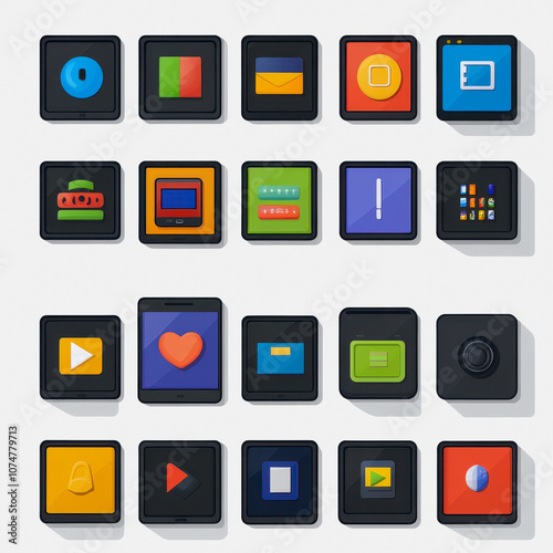 A vibrant collection of flat icons displayed on a clean white background. This set features various symbols ideal for digital projects, applications, and modern designs.